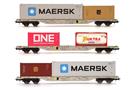 B-Models H0 AAE Containertragwagen-Set 1, Maersk/MSC/ONE/Huktra, Ep.VI, 3-tlg. (Lim. SoSe)