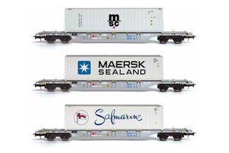 B-Models H0 SBB Containertragwagen-Set 3, MSC/Maersk/Safmarine, 3-tlg. (Lim. Sonderserie) *werkseitig ausverkauft*