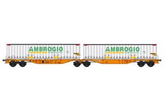 B-Models H0 Wascosa Doppel-Containertragwagen Sggmrs Ambrogio *komplett vorreserviert*