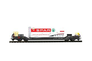 Bemo H0m RhB Tiefladewagen Sb-v 7728, Kühlcontainer Spar Berge-Design 125 A