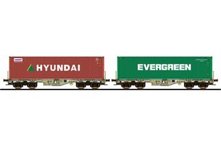 ESU H0 AAE Containertragwagen-Set Sgmmns, Hyundai/Evergreen, 2-tlg.