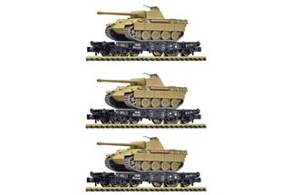 Fleischmann N DRB Schwerlastflachwagen-Set, mit Panzerladung, Ep. II, 3-tlg.