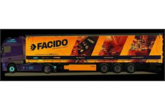 Herpa H0 DAF XF105 SSC Gardinenplanen-Sattelzug, FACIDO/Justen (SoSe RLP)