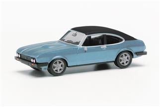 Herpa H0 Ford Capri II mit Vinyldach, miamiblau metallic