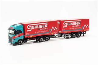 Herpa H0 Iveco S-Way LNG Wechselkoffer-Tandemhängerzug, Gruber *werkseitig ausverkauft*