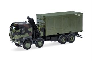 Herpa H0 Iveco Trakker 8x8 LKW mit Kran und 20'-Container, Bundeswehr