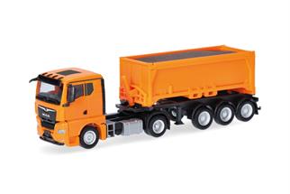 Herpa H0 MAN TGX GN Abraummulden-Sattelzug mit Ladegut, kommunalorange