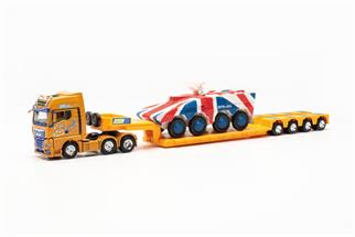 Herpa H0 MAN TGX GX 6x2 Tieflade-Sattelzug mit GTX Boxer England, Spedition Steinle