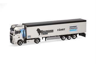 Herpa H0 MAN TGX GX Schubboden-Sattelzug, Baumann / Knapen