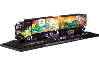 Herpa H0 MAN TGX XLX Getränkekoffer-Hängerzug Pyraser Brauerei/Thoma Transporte *werkseitig ausverkauft*