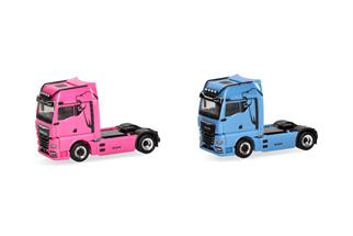 Herpa H0 MAN/WOMAN eTGX GX Zugmaschinen 2-achs, hellblau/pink (Inhalt: je 1 Stk.)