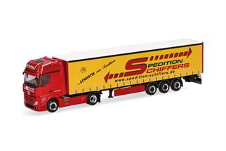 Herpa H0 MB Actros Gigaspace Gardinenplanen-Sattelzug, Spedition Schiffers