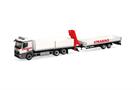 Herpa H0 MB Actros M Baustoff-LKW mit Kran und Tieflade-Anhänger, STRABAG