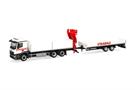 Herpa H0 MB Actros M Baustoff-LKW mit Kran und Tieflade-Anhänger, STRABAG