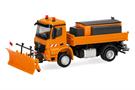 Herpa H0 MB Arocs S 18 Dreiseitenkipper-LKW 2achs mit Streuaufbau, kommunalorange