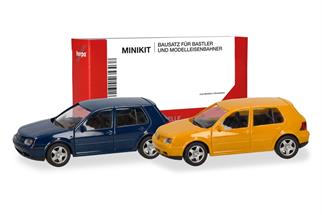 Herpa H0 MiniKit: VW Golf IV 5-türig, blau und gelb (Inhalt: je 1 Stk.)