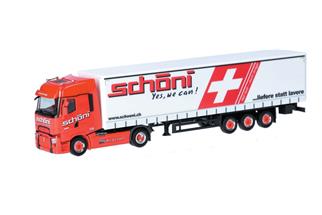 Herpa H0 Renault T facelift Gardinenplanen-Sattelzug, Schöni National (Sonderserie CH) *werkseitig ausverkauft*