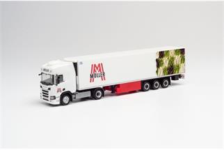 Herpa H0 Scania CR20 HD Kühlkoffer-Sattelzug, Müller/Spargel (Sonderserie Österreich) *werkseitig ausverkauft*