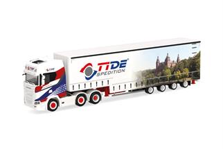 Herpa H0 Scania CS20 HD Meusburger-Sattelzug, TiDe Spedition