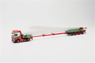 Herpa H0 Scania CS20 HD Teletrailer-Sattelzug mit Windradflügel, G. Vlastuin Transporte *werkseitig ausverkauft*