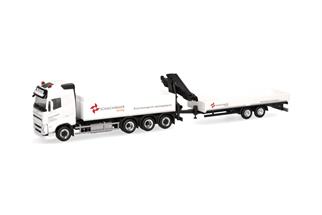 Herpa H0 Volvo FH GL 2020 Pritschen-Hängerzug mit Ladekran, Schachinger