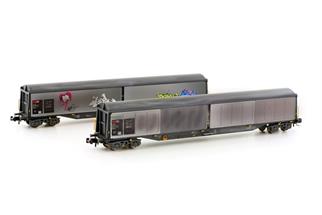 Hobbytrain N SBB Schiebewandwagen-Set Habils, mit Graffiti, gealtert, Ep. V, 2-tlg. *werkseitig ausverkauft*