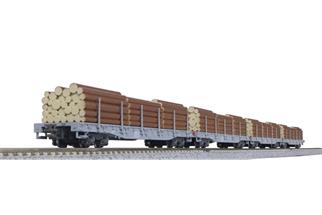 Kato N RhB Rungenwagen-Set R-w, Holztransport, 4-tlg. {74105}