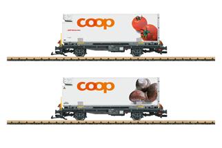 LGB IIm RhB Containertragwagen-Set Lb, Coop Tomaten/Pilze, Ep. VI, 2-tlg. *werkseitig ausverkauft*