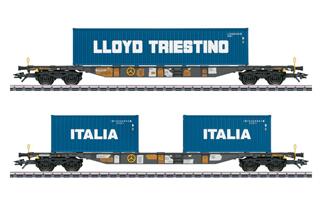 Märklin H0 AAE Containertragwagen-Set Sgns 19, Lloyd Triestino/Italia, Ep. VI, 2-tlg. *werkseitig ausverkauft*