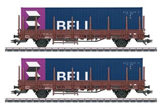 Märklin H0 NS Rungenwagen-Set Kbs, 40'-Container BELL, Ep. IV, 2-tlg.