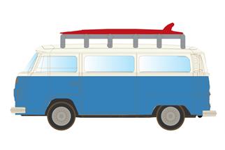 Minis N VW T2 Bus, blau/weiss mit Surfbrett