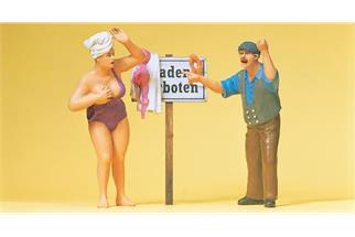 Preiser G Badende und Passant mit Schild: Baden verboten