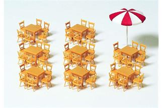 Preiser H0 Restauranteintrichtung mit Tischen, Stühlen und Sonnenschirm