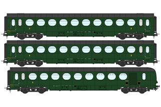 REE H0 (DC) SNCF Personenwagen-Set Saucisson B10/B10/B5d, Ep. IIIb, 3-tlg.