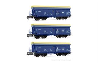 Rivarossi H0 PKP Cargo Selbstentladewagen-Set Fals, blau/gelb, Ep. VI, 3-tlg.