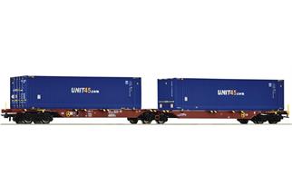 Roco H0 GySEV Cargo Container-Doppeltragwagen Sggmrs, Unit45, Ep. VI