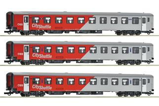 Roco H0 ÖBB Nahverkehrswagen-Set Bmpz-l, CityShuttle, Ep. VI, 3-tlg. *komplett vorreserviert*