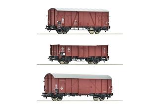Roco H0 PKP gedecktes Güterwagen-Set, Ep. III, 3-tlg.