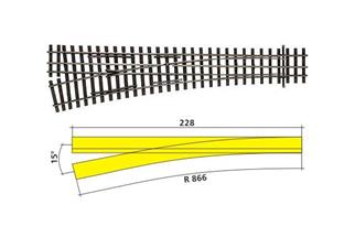 Tillig H0/H0e-H0 Dreischienen-Schmalspurweiche links 228 mm