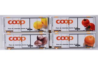 Viessmann H0 Coop/Railcare Kühlcontainer-Set Zitrone/Orange/Pilz/Tomate, 4-tlg.