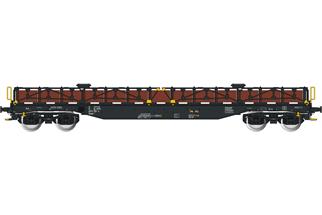 Albert Modell H0 On Rail Flachwagen Smnps, schwarz, mit Ladung, Ep. VI