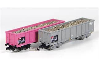 Arnold N SBB offenes Güterwagen-Set Eaos, grau/pink, beladen mit Schrott, Ep. V, 2-tlg.