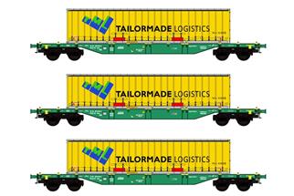 B-Models H0 SNCB Containertragwagen-Set, Tailormade Logistics, 3-tlg.