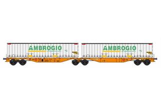 B-Models H0 Wascosa Container-Doppeltragwagen Sggmrs, 2x 45' Ambrogio