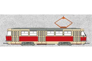 Brekina H0 Tatra T3/T4, hellbeige/rot, 1970