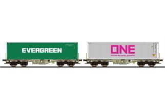 ESU H0 AAE Containertragwagen-Set Sgmmns, Evergreen/ONE, 2-tlg.