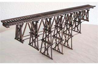 Hack H0 HO60 Holzbrücke, 60.5 x 9.5 x 22 cm, dreistufig mit 7 Stützen