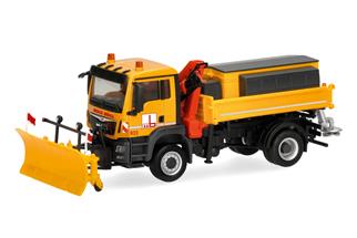 Herpa H0 MAN TGS M Euro6c Dreiseitenkipper 2achs mit Kran, Max Bögl