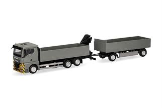 Herpa H0 MAN TGX GN Pritschen-Hängerzug mit Ladekran, grau/gelb