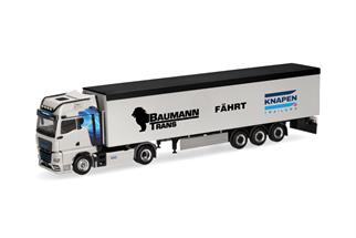 Herpa H0 MAN TGX GX Schubboden-Sattelzug, Baumann / Knapen